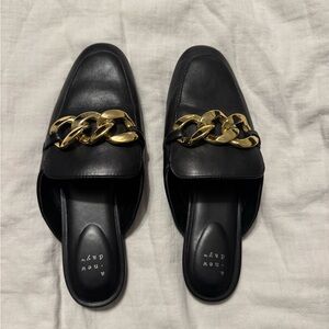 a new day Black Mules with Gold Chain